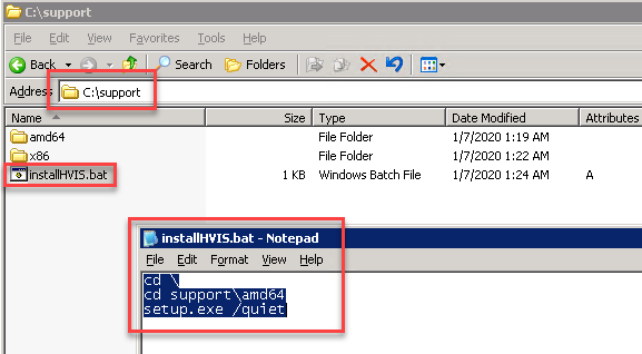 Example of batch file contents and folder path